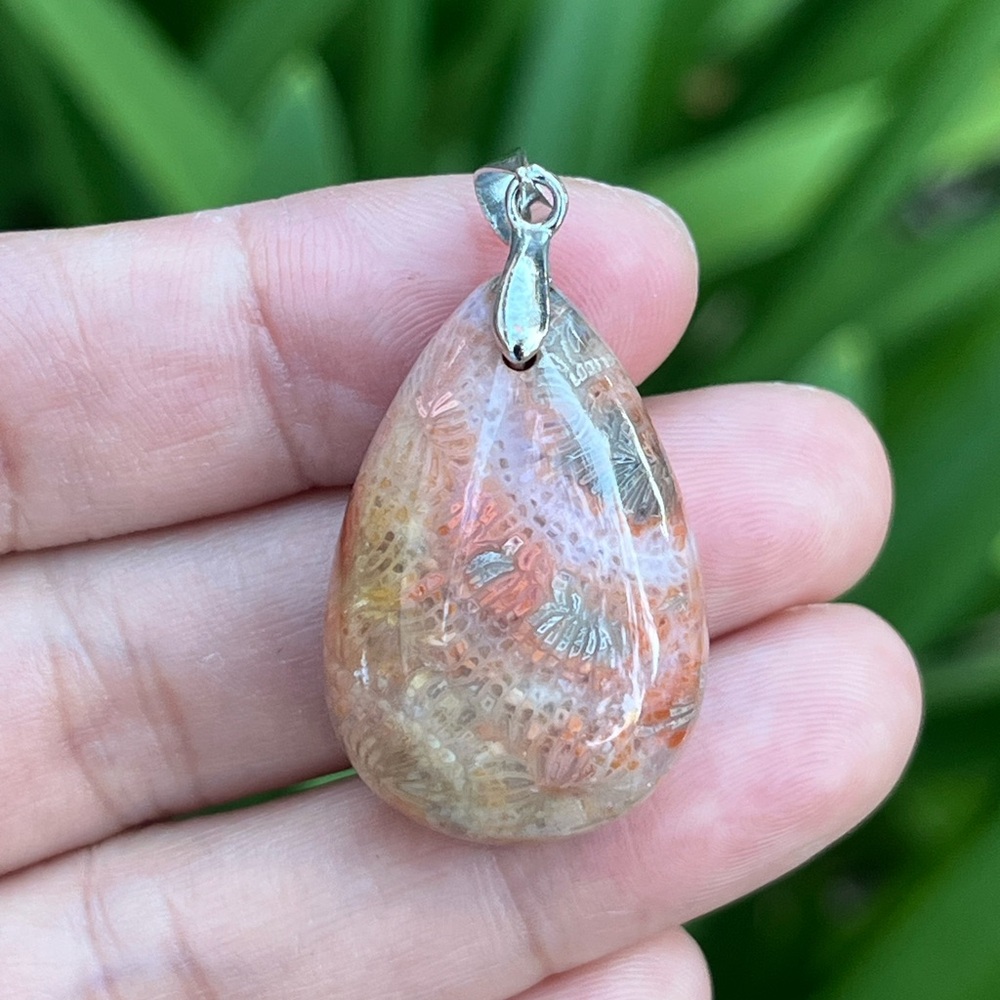 925 Silver plated coral jade pendant 2259